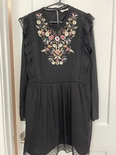 zara trafaluc collection embroidered black minidress xs