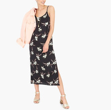 J.Crew womens size M Printed mid-length slip dress Kalalau Orchids Black floral