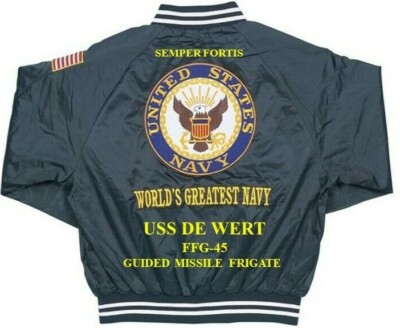 USS DE WERT FFG-45 MISSILE FRIGATE  EMBROIDERED SATIN JACKET(BACK ONLY)