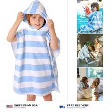 TBEZY Toddler Bath Towel Poncho Thick Cotton Striped Beach Towels for Kids Gi...