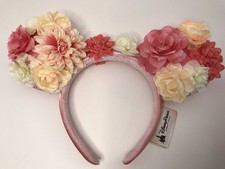 Disney Parks Exclusive Minnie Mouse Ears Headband Pink Floral Flower And Garden
