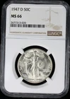 1947-D Walking Liberty Half Dollar 50c NGC MS66