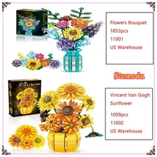 Vincent Van Gogh Sunflower Building Blocks W Vase Flower Bouquet for Decor Gift