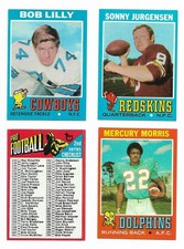 1971 Topps (4) Card Lot Mercury Morris (RC) Bob Lilly Sonny Jurgenson Checklist