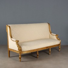 Canapé Ancien Style Néoclassique Bois Gravé Tissu XIXe Siècle Original