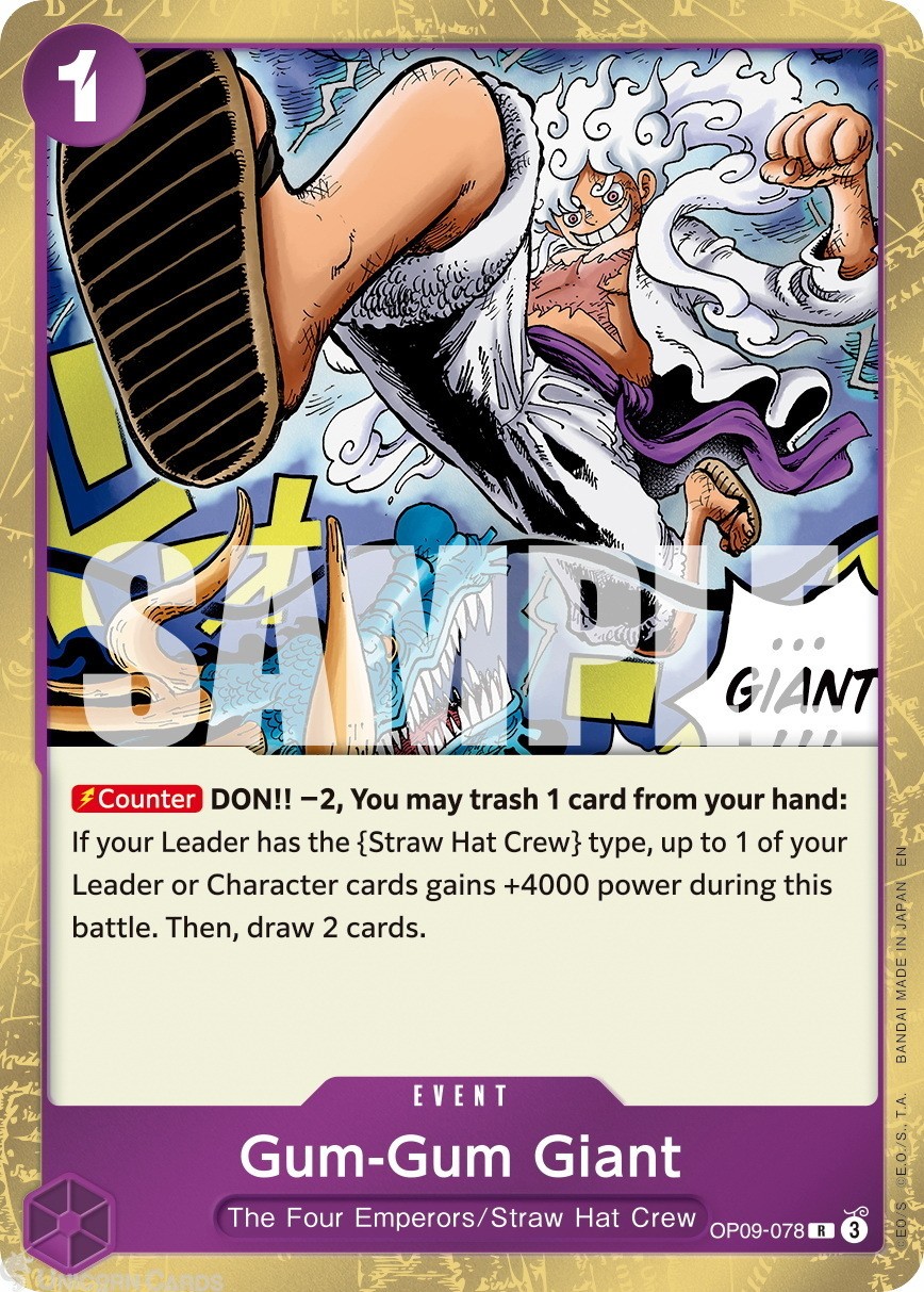 OP09-078 Gum-Gum Giant : Rare Foil English One Piece TCG Card : PRB02: One Piece