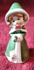 Vintage Jasco Merri-Bells Christmas Caroler Bisque Porcelain Bell Figurine w Cat