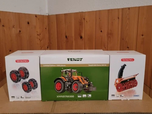 Wiking 1:32 Fendt 828 Vario Limited Edition+ Anbau-Frässchleuder+Räder+Ketten