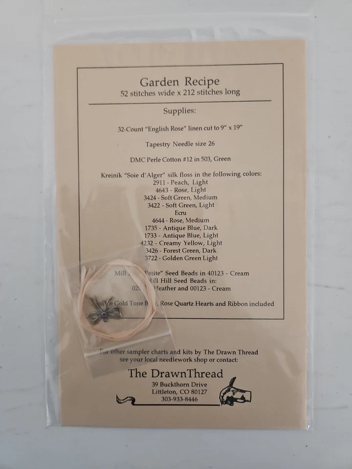 The Drawn Thread GARDEN RECIPE Counted Cross Stitch Sampler Pattern & Charm - Image 3 of 4