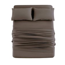 4 PCS Bed Sheet Set Double Brushed Microfiber 1800 Soft Full Coffee