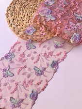 Bright Embroidered Tulle Lace, 8 inches Colorful Mesh Net Lace Trim Bra Making