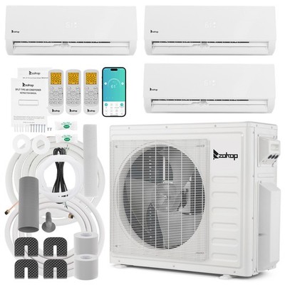20 SEER2 28000BTU 3 Zone AC Ductless Wifi Split Air Conditioner Heat Pump 9+9+12