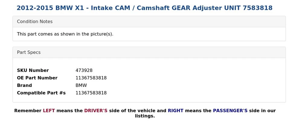 2012-2015 BMW X1 - CAM de admissão / eixo de comando ajustador de engrenagem unidade 7583818 - Imagem 3 de 4