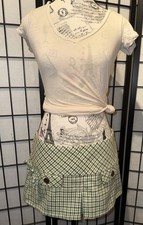 Vintage Abercrombie  Fitch Green White Wool Y2K Mini Skirt Sz 4