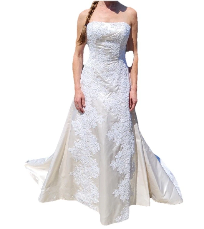 Vestido de Boda Floral Sin Tirantes Blanco Seda Marisa EE. UU. De Colección Años 90 Talla 20 2XL Foto 3 de 4