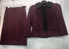 Vtg 1950s Barclay Furs Red Wool Persian Lamb Short Jacket and Pencil Skirt Suit