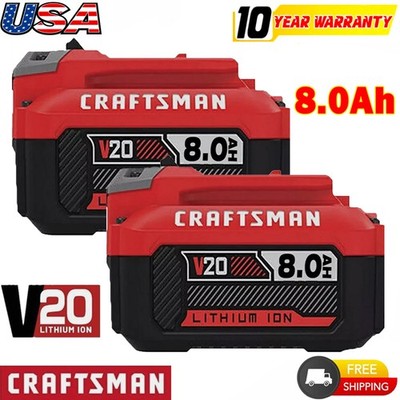 2PACK 8.0Ah For Craftsman CMCB206 V20 20 Volt MAX Li-ion Battery CMCB204 CMCB202