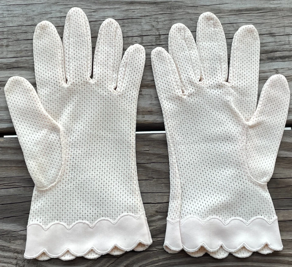 De Colección Shalimar Mujer Off White Guantes Perforados Bordes Festoneados Elegante Disfraz Foto 4 de 4