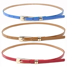 Skinny Waist Belt Women's Thin 105cm Solid Color Faux Leather Adjustable Belts
