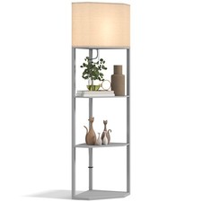 HOMCOM Corner Modern Floor Lamp with Shelves for Living Room, Bedroom, Grey