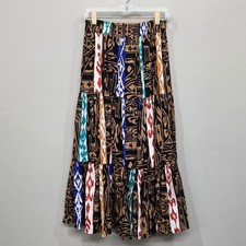 Vintage 80s Maxi Peasant Broomstick Skirt Small Tiered Tribal Boho Folk Art USA