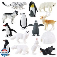RCOMG Arctic Animals Figures, 14pcs Mini Polar Animal Figurines, Plastic Arct