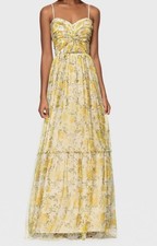 Blondie Nites Women Yellow Junior Glitter Floral Sweetheart-Neck Gown Dress Sz 1