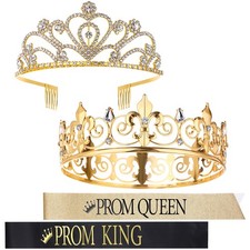 4 Pcs Prom King and Queen Crowns with Sashes Set King Crowns for Men Shiny Sa...