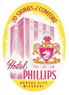 x7329 Hotel Phillips KANSAS CITY, MO luggage label Kofferaufkleber