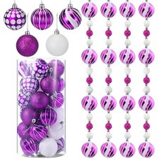 30 Pcs 2.4 Inch Christmas Ball Ornaments and 79'' Glitter Purple and White