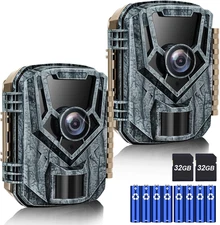 Trail Camera 2 Pack 36 MP 2.7K Game Camera 32GB Memory Card 4 Batteries Time 2.0