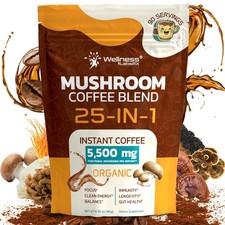 Mushroom Coffee Organic Instant Coffee, 25-in-1, Third-Party Tested Keto Friendl