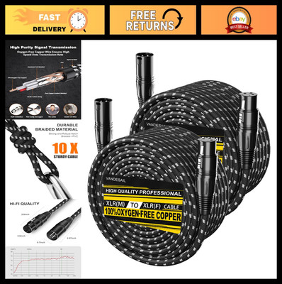 100ft XLR Cables 2 Pack - Nylon Braided Microphone Extension Cord, OFC Shielded,