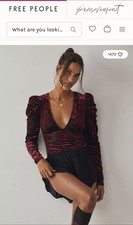 Free People Intimately Magic Hour Bodysuit Long Sleeve, Midnight, Size M NWT