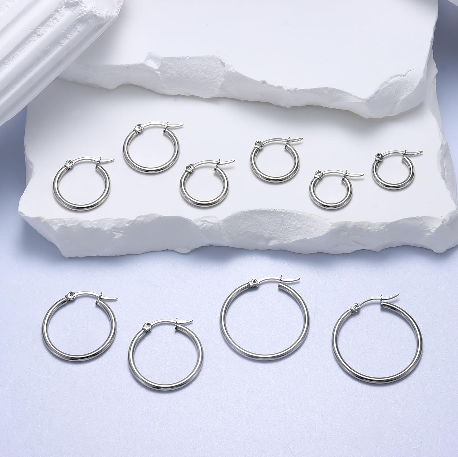 5-10 Pairs Silver Gold Hoop Earrings Set for Women Men Hypoallergenic Surgiacl S