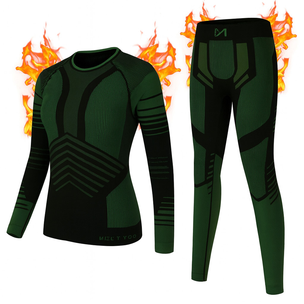 MEETWEE Women’s Thermal Underwear Set, Winter Base Layer Top & Bottom, Green M