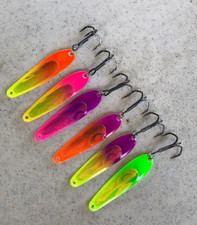 Lot of 6 Custom Ultraviolet Walleye, Steelhead Premium Trolling Spoons 2.25"