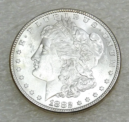 1882 P Morgan Silver Dollar BU Frosty White Luster in saflip #E271