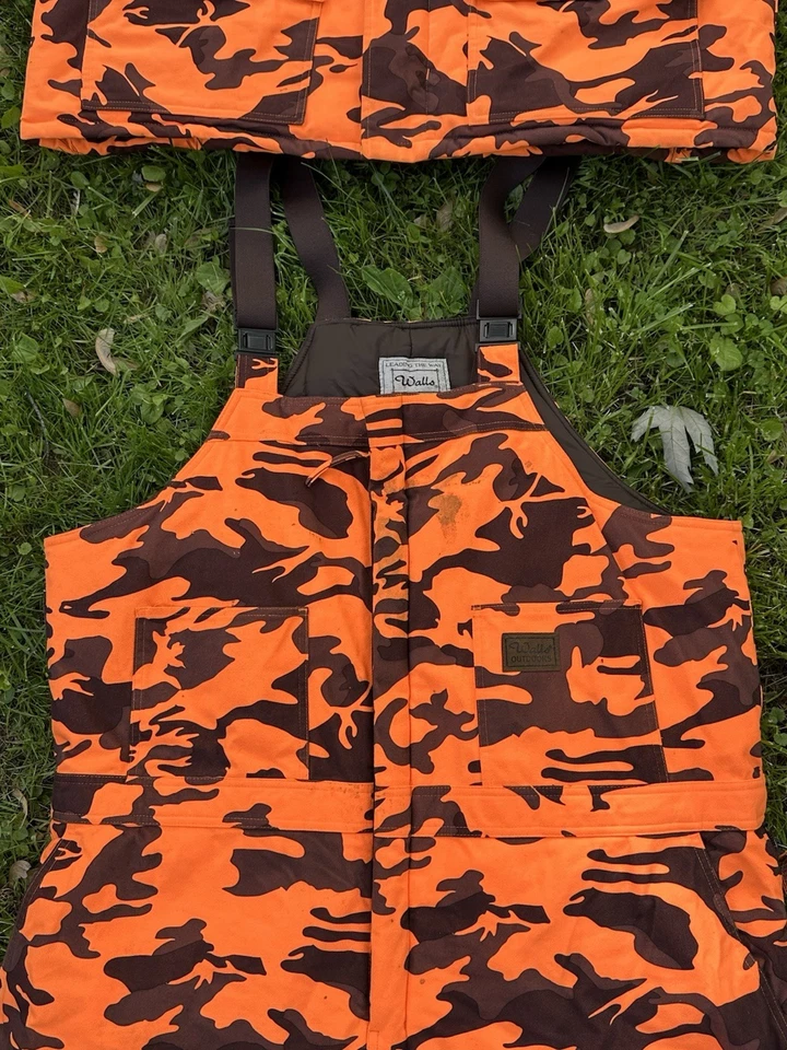 Vintage Walls Outdoors Men’s BLAZE ORANGE CAMO Matching Overalls & Jacket 2XL - Image 3 of 4