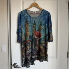 Inoah Women's Tunic Top SZ M Artsy Art to Wear Asymmetric