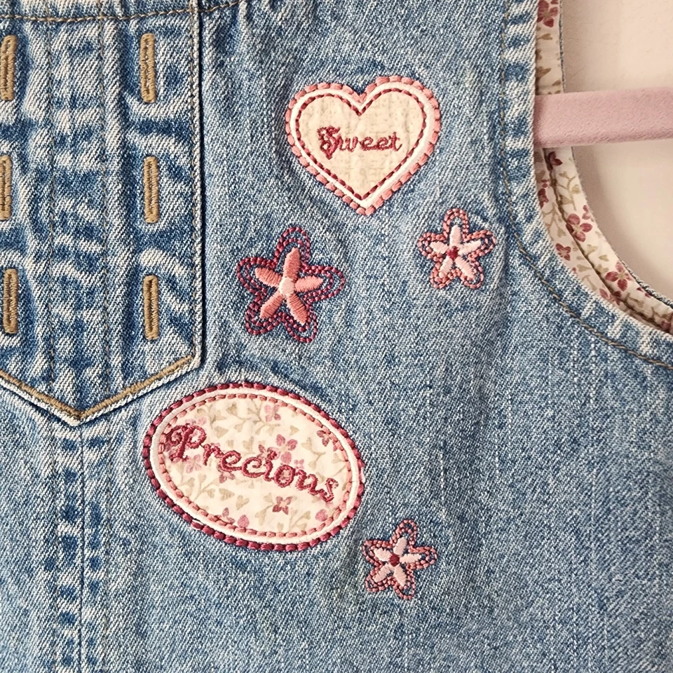 Vintage 90s Y2k Faded Glory Pink Heart Denim Dress Baby Girl Toddler 3T - Image 2 of 4