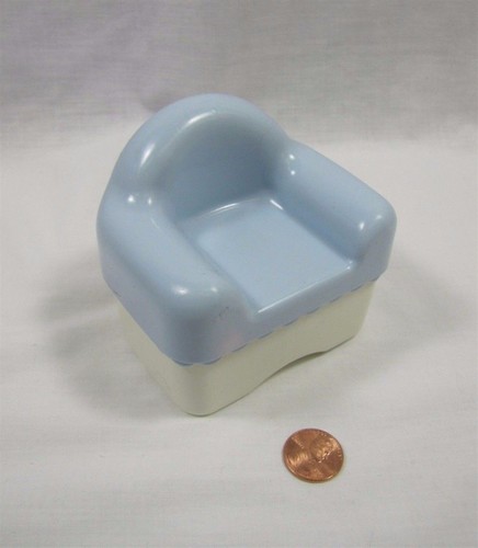 LITTLE TIKES Dollhouse BLUE & WHITE STUFFED CHAIR for LIVING ROOM Rare!
