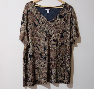White Stag Textured Stretch Metallic Top Short Sleeve Floral Women's 4X #H20-2