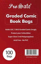 100 PRO SAFE Perfect Fit Graded Comic Book Bags For CGC CBCS 34115