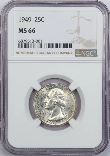 1949 Washington Quarter 25C, NGC MS66, Gem Uncirculated BU, Lightly Toned