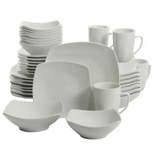 40-Piece Dinnerware Set White Ceramic Kitchen Dish Square Plate Mugs Eating DISH
