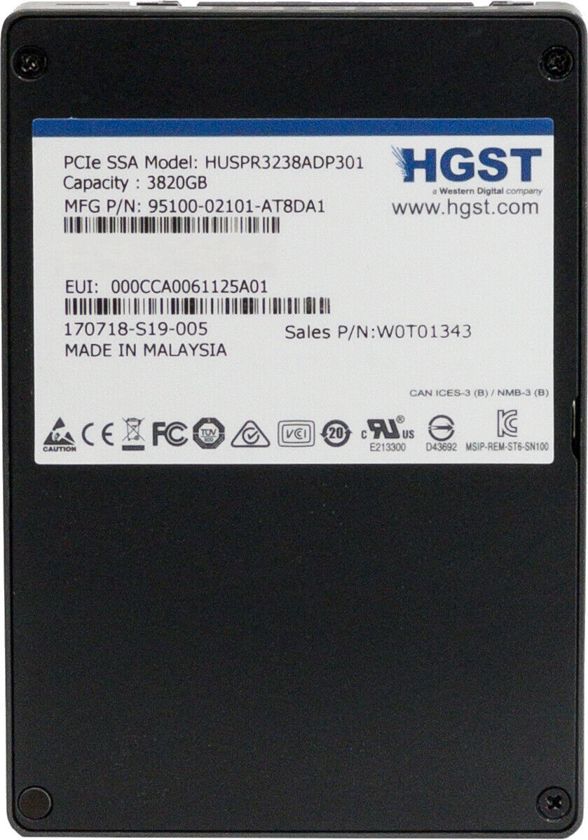HGST Ultrastar SN100 3.82TB PCIe 3.0 x4 NVMe U.2 2.5" SSD (HUSPR3238ADP301)
