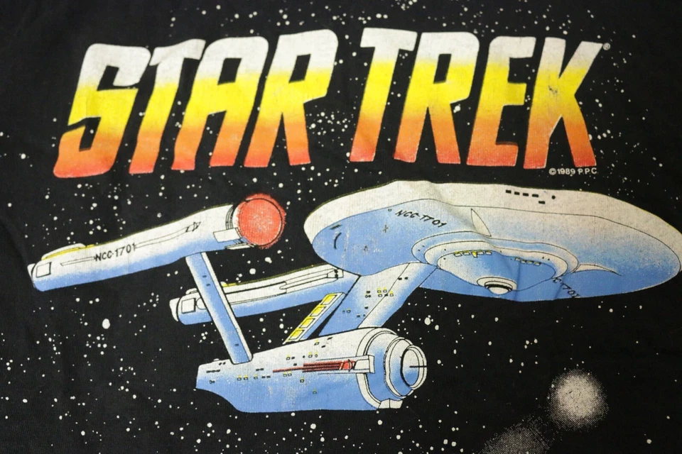 Vintage Star Trek Shirt 1989 Boy's Large Black Short Sleeve USA Made Space Ship - Image 2 of 4