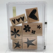 Stampin Up LOVE IT Rubber Stamp Set of 6 Hearts Stars Flowers Polka Dot 2006