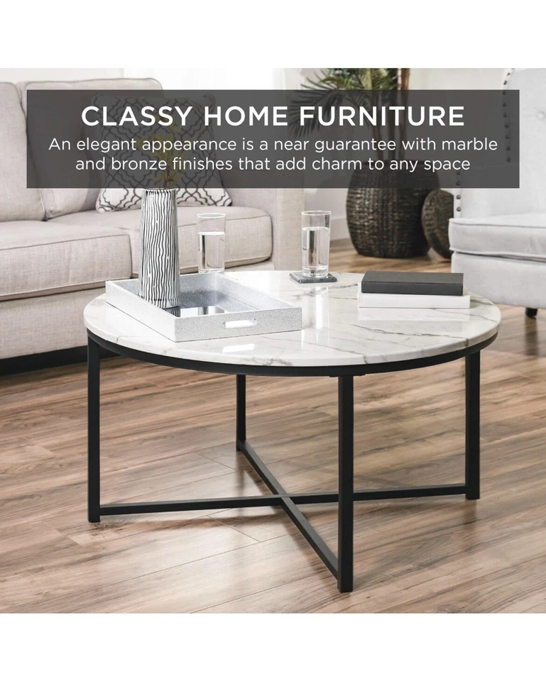 Best Choice Products 36 pulgadas imitación mármol moderno redondo sala de estar acento café con Foto 3 de 4